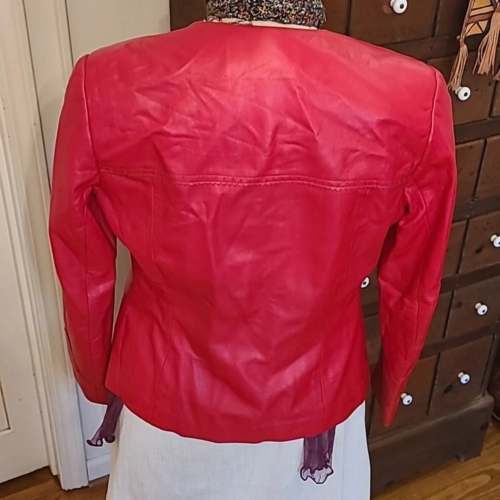 Dana Buchman Red Butter Soft Leather Moto Biker Jacket Size 8 - Picture 5 of 11